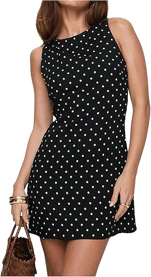 WDIRARA Women's Polka Dots Mini Dress Crew Neck Sleeveless Backless Short Party Dresses | Amazon (US)