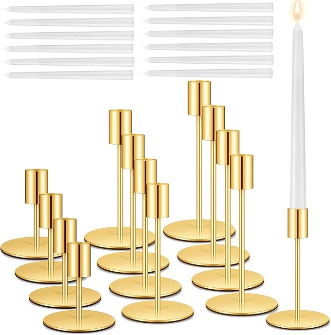 Suclain 12 Set Candle Holders Bulk with 10'' White Dripless Taper Candles 3.3'' 5.5'' 6.3'' Metal... | Amazon (US)