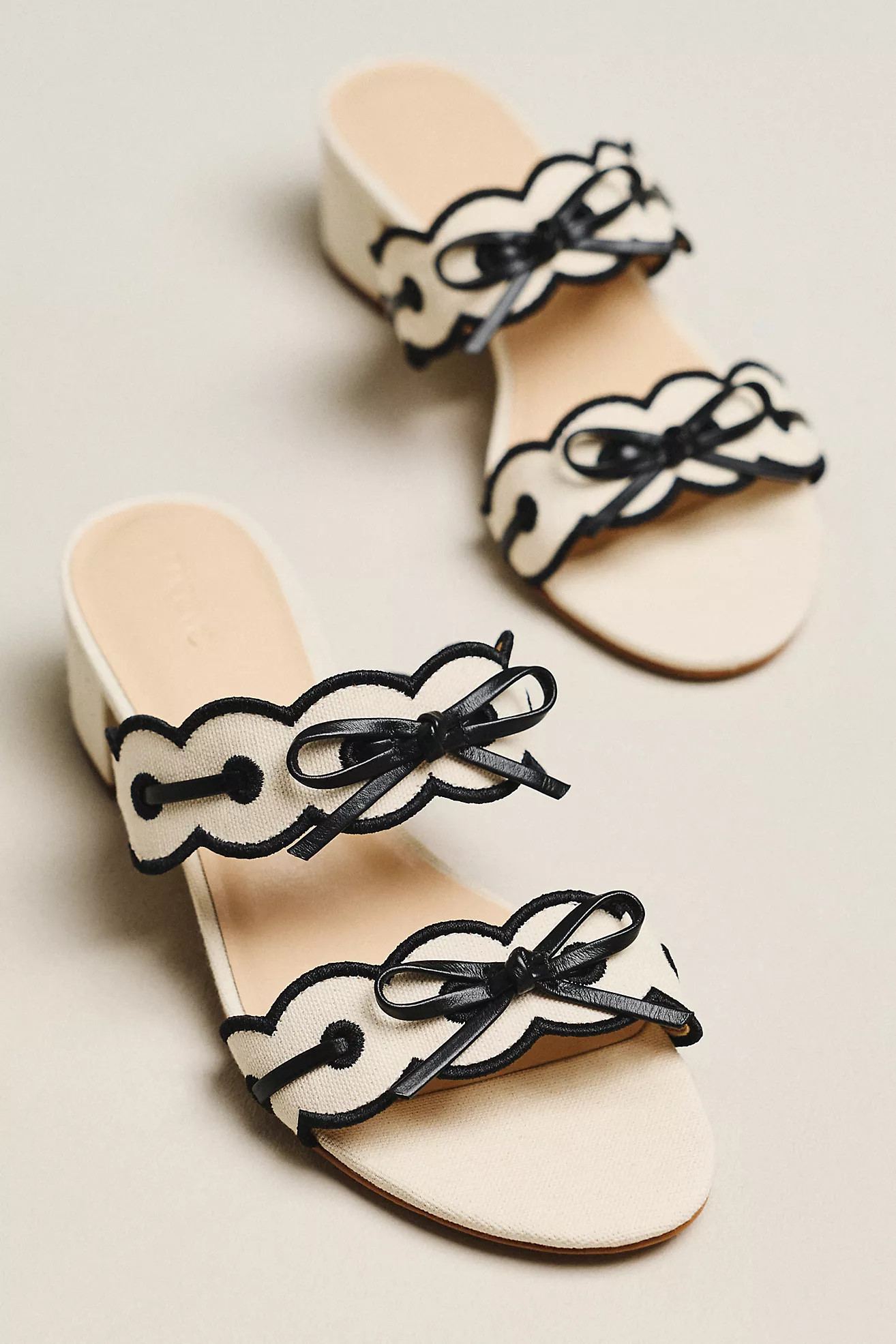 Maeve Bow Scalloped Double-Strap Block Heels | Anthropologie (US)