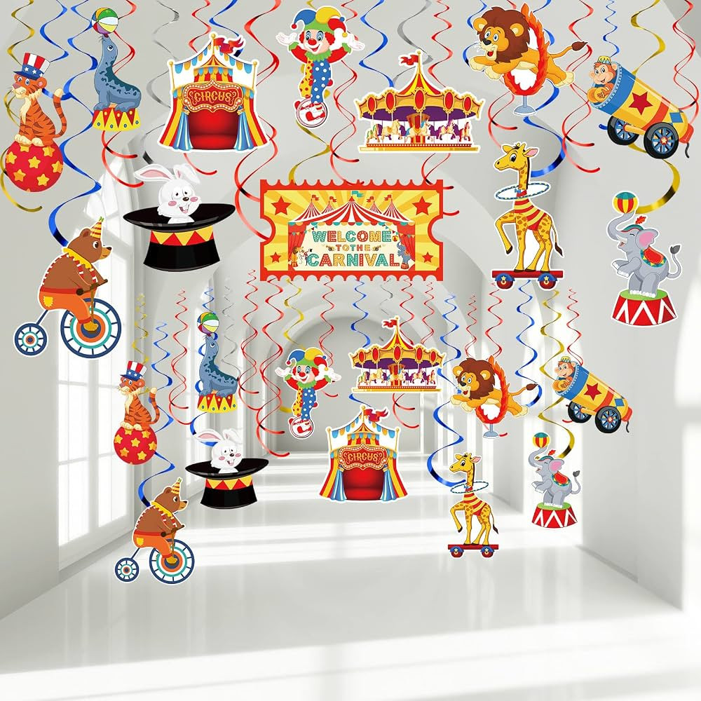 30 Pcs Carnival Hanging Swirl Decorations Colorful Circus Animal Party Supplies Carnival Baby Sho... | Amazon (US)