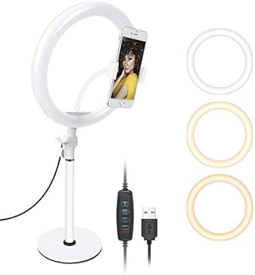 Neewer LED Ring Light, Table Top 10-inch USB Ring Light, Color Temperature 3200K-5600K 3 Light Mo... | Amazon (US)
