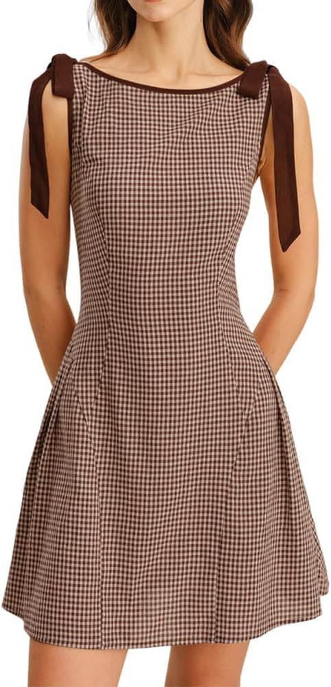 RIHOAS Women's Plaid Boat Neck A-Line Midi Dress - Casual Vintage Plaid Dress for Women | Amazon (US)