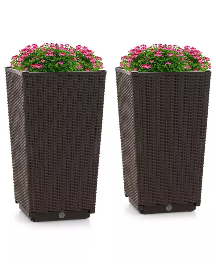 Costway 2PCS Outdoor Wicker Flower Pot 22.5''Tall Planters with Drainage Hole - Macy's | Macy's