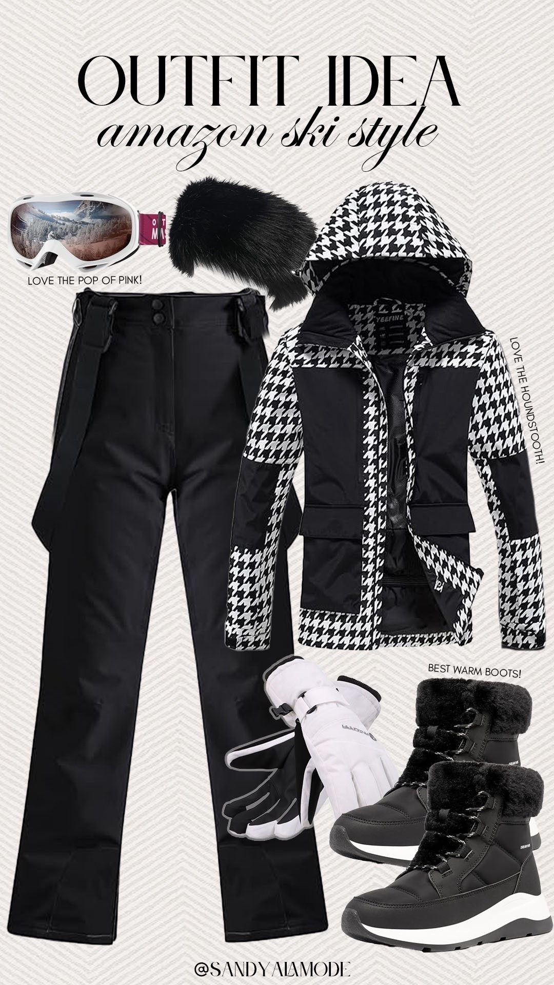 Amazon ski style. Apres ski style. Chic ski outfit. Amazon finds. Amazon fashion. Amazon skiing outfit. Houndstooth ski jacket. Black and white ski style. Amazon ski goggles. Amazon skiing boots. Chic ski style  

#LTKFindsUnder50 #LTKSeasonal #LTKFindsUnder100