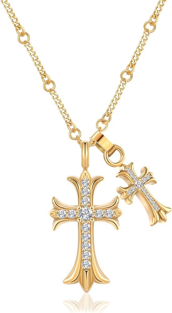 Cross Necklace for Women 18K Gold Necklace Jewelry for Women Trendy Double Cross Necklace for Gir... | Amazon (US)