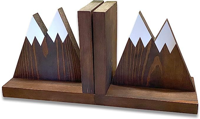 Heavy Duty Non Slip Rustic Woodland Mountain Wooden Book end for Cabin Decor | Amazon (US)