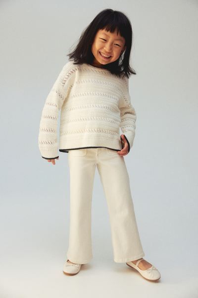Cotton Hole-knit Sweater - White/black - Kids | H&M US | H&M (US + CA)
