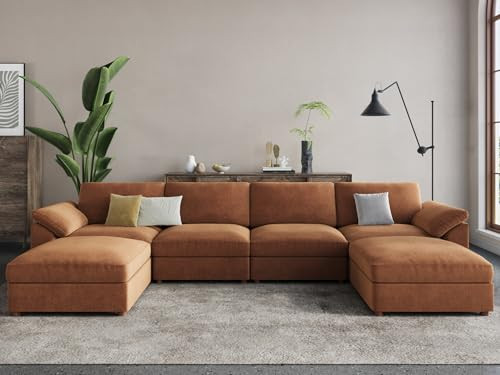 EASE MOOSE U Shape Sectional Modular Sofa,Comfortable Modern Oversized Sectional Modular Cloud Couch Deep Modular Sofa,Brown | Amazon (US)