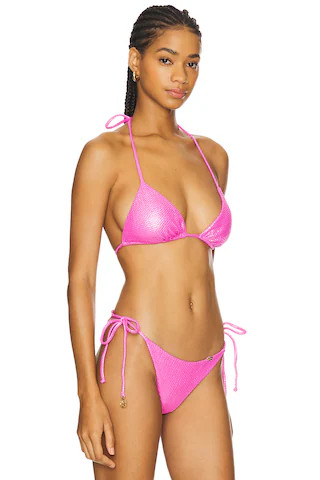 Luli Fama Seamless Triangle Top in Metallic Pink from Revolve.com | Revolve Clothing (Global)