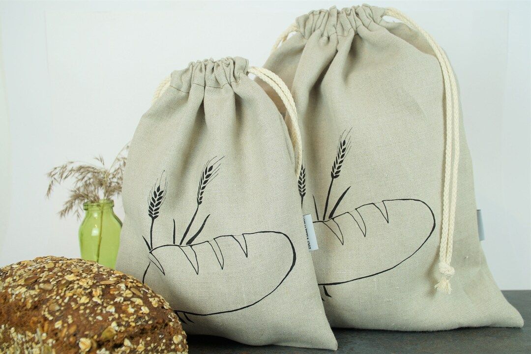 Linen Bread Bag Printed With Bread and Ears of Wheat  in Two - Etsy.de | Etsy (DE)