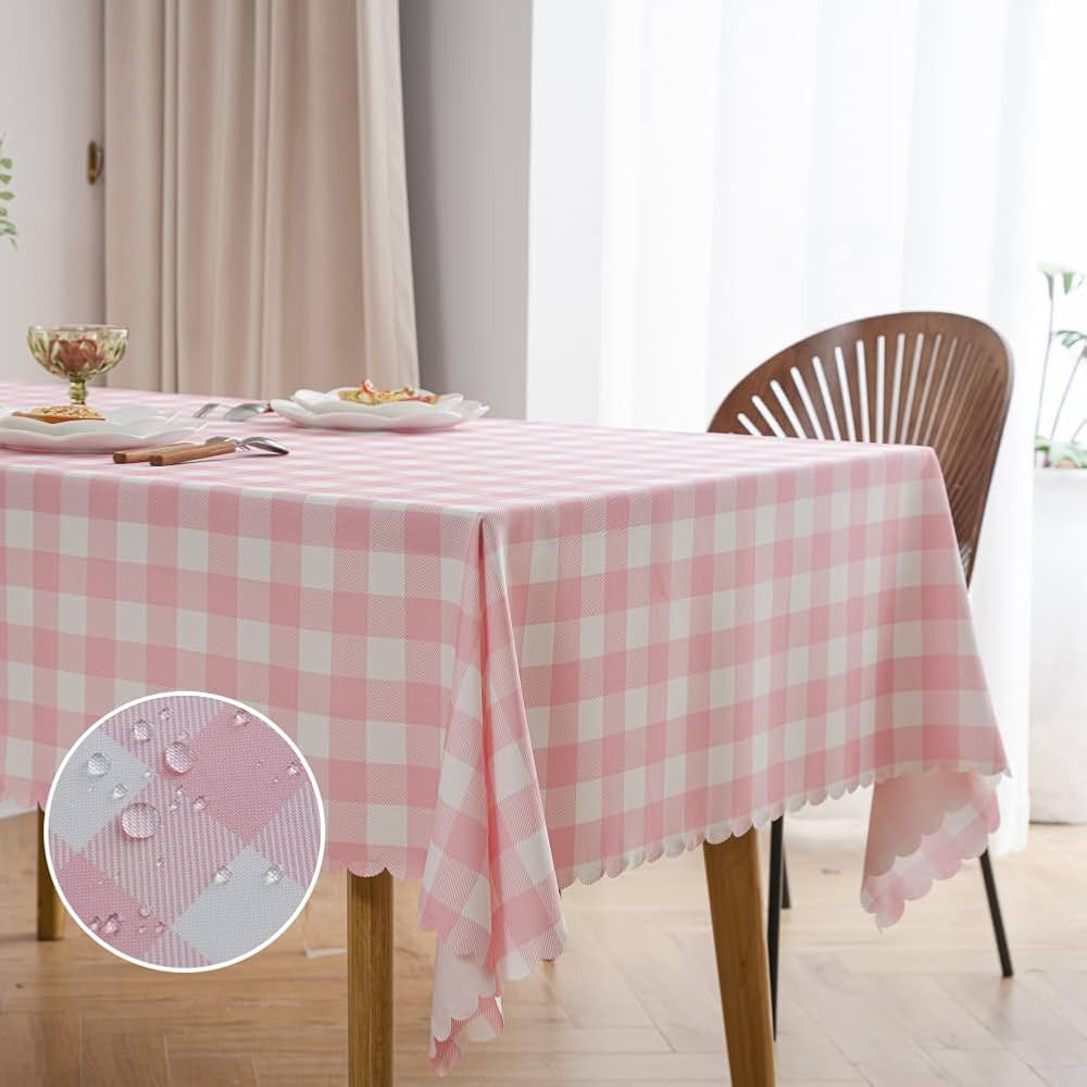 MANGATA CASA Pink Gingham Tablecloth for Rectangle Tables- Checkered Table Cloth Waterproof Kitch... | Amazon (US)