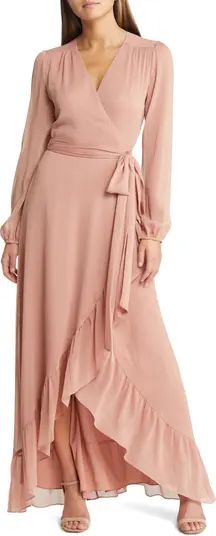 Meryl Long Sleeve Wrap High/Low Gown | Nordstrom