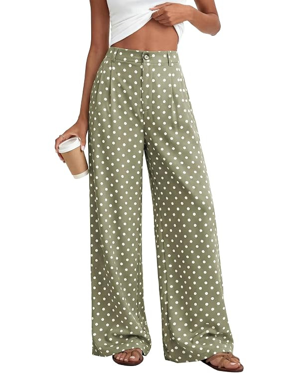 KIRUNDO Dress Pants Women 2026 Summer Polka Dot Palazzo Wide Leg Trousers Flowy Business Casual S... | Amazon (US)