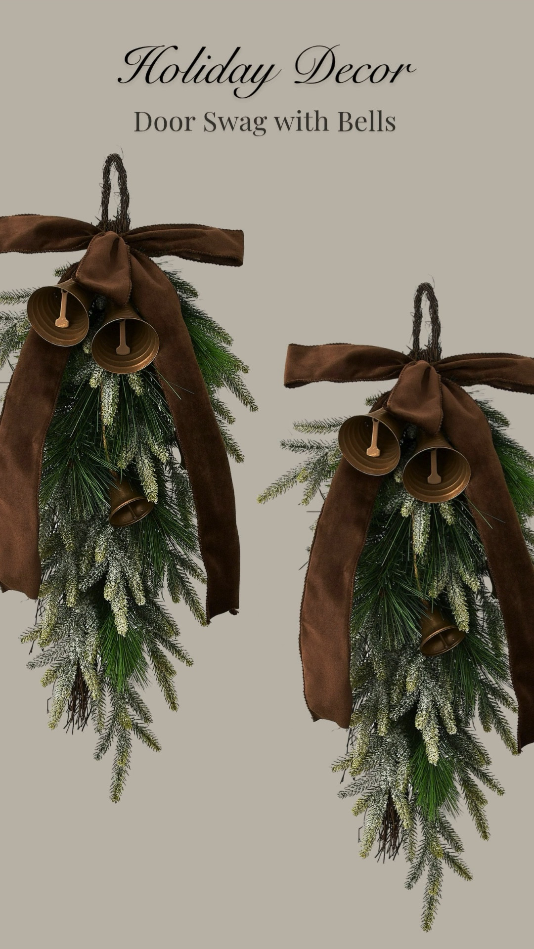 This gorgeous 28" door swag is perfect for the holiday season - and you won't believe the price! hanging metal bell, pinecones, wreath, ornament, velvet ribbon, bow,  jingle bell, stems, Norfolk pine, cedar, Christmas tree, holidays, Christmastime, Walmart, Holidaytime 

#LTKHome #LTKSeasonal #LTKHoliday