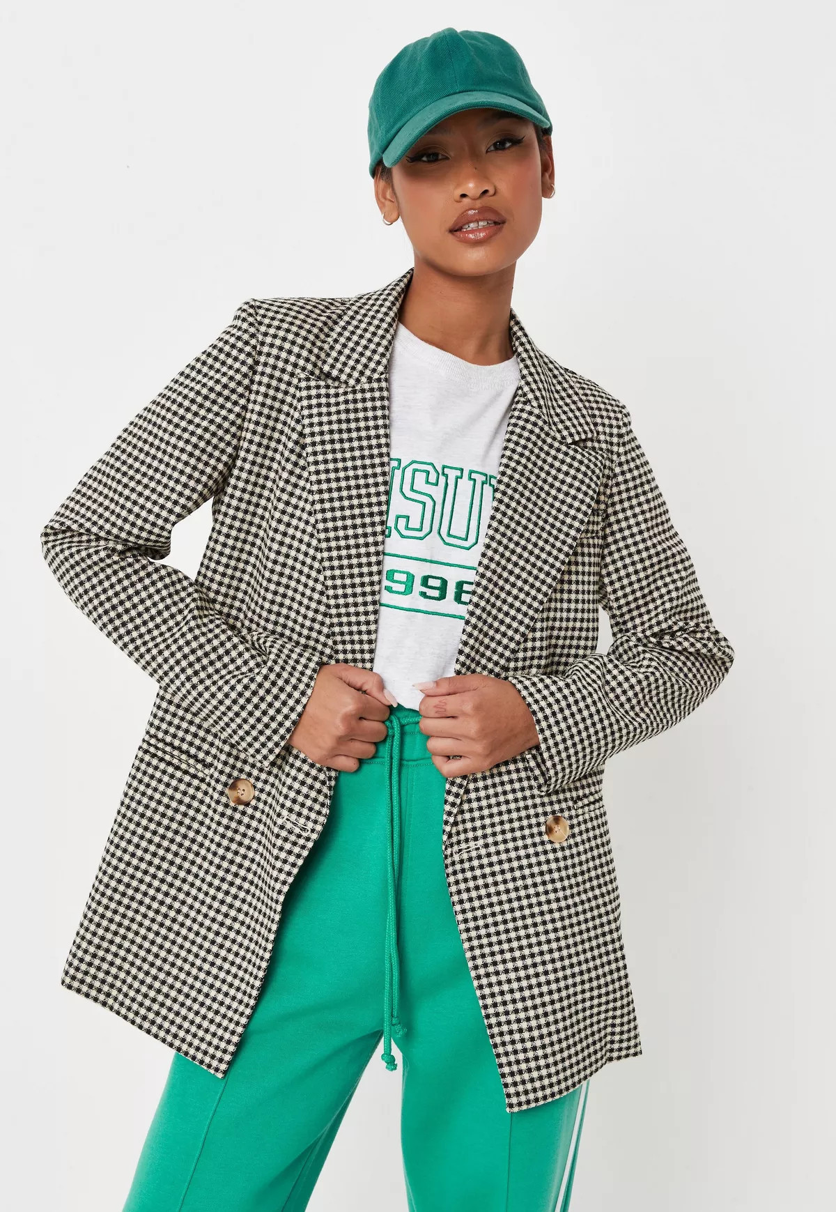 Missguided - Brown Plaid Double Breasted Blazer | Missguided (US & CA)