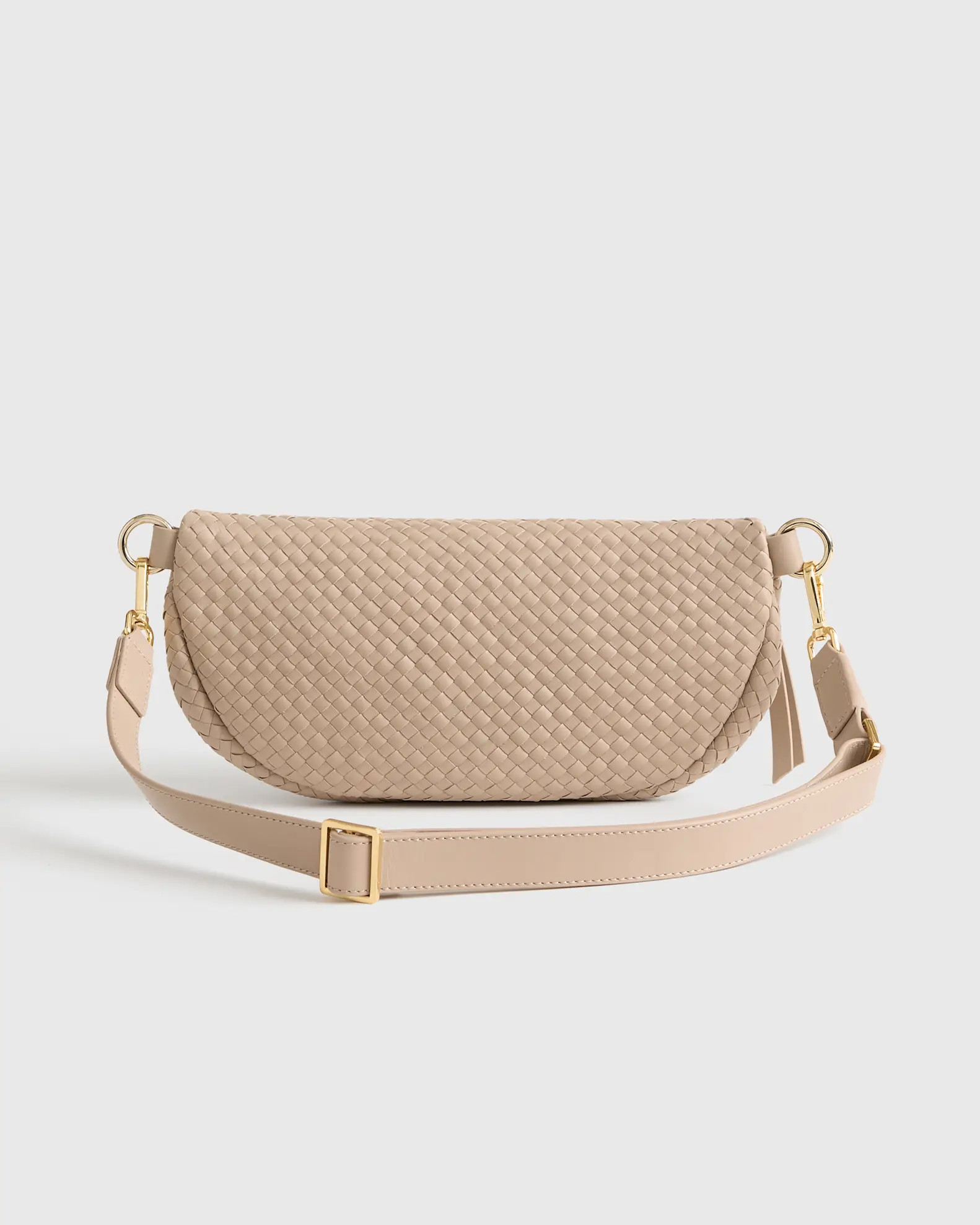 Italian Leather Handwoven Sling Bag in Taupe | Quince