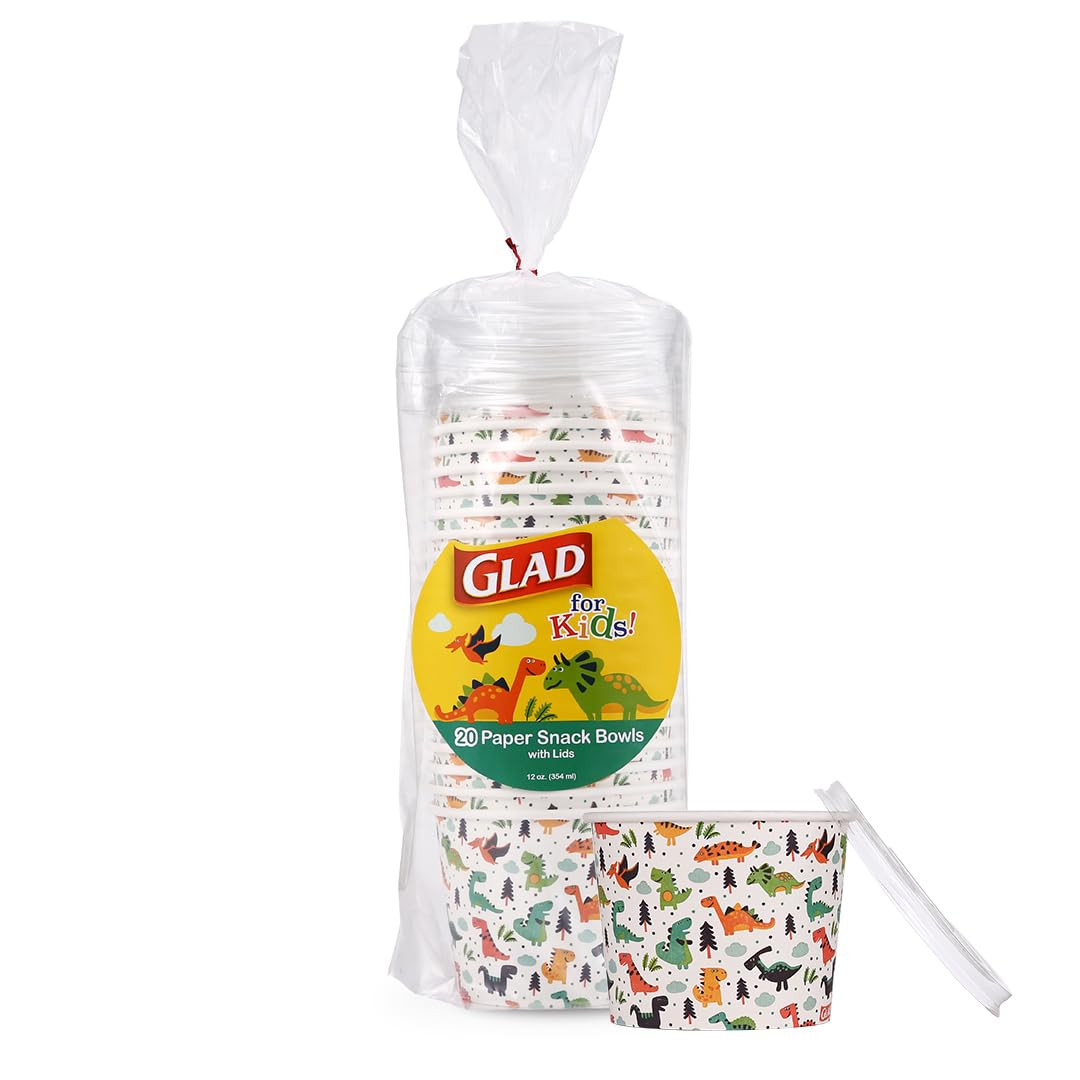 Glad for Kids Dinosaur Party Supplies - Heavy Duty Disposable Paper Snack Bowls with Lids, Perfec... | Amazon (US)