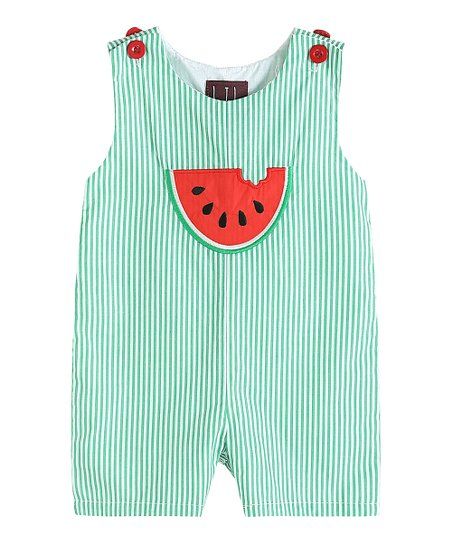 Green Stripe Watermelon Embroidery Smocked Shortalls - Infant & Toddler | Zulily