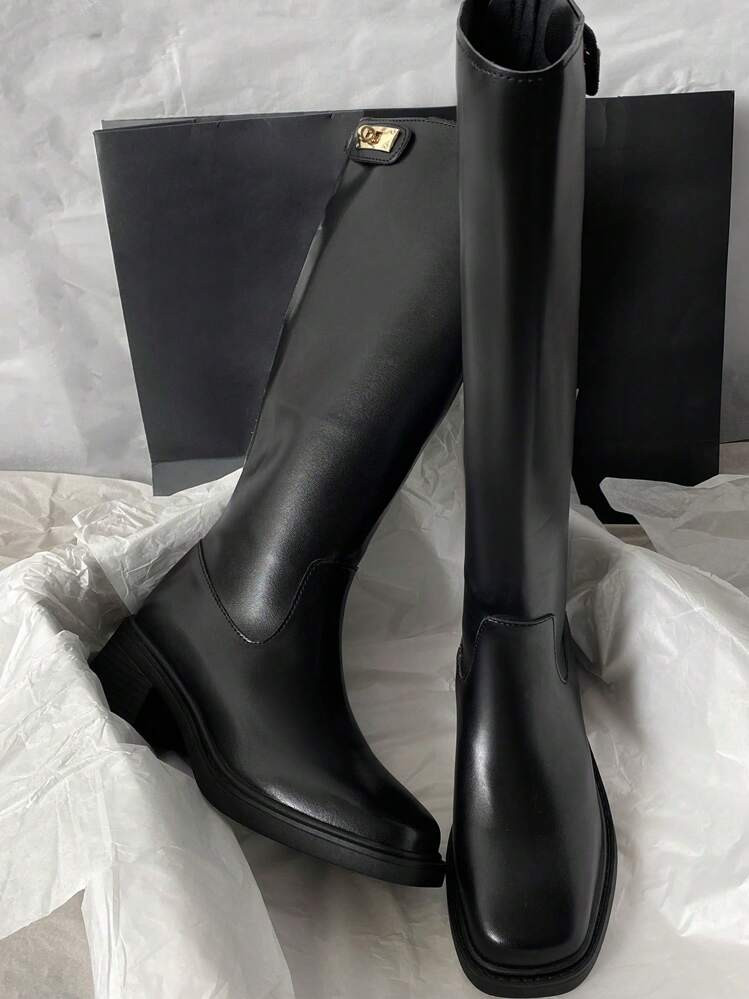 New Mid-Heel Over-The-Knee Riding Boots, Motorcycle Style, Versatile, Knee-High Boots For Women [Recommend Ordering One Size Up When Wearing Thick Socks] | SHEIN