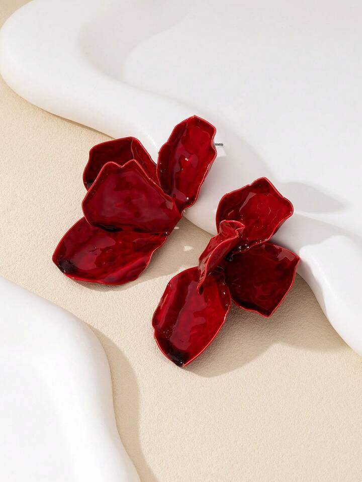 1 Pair Vintage Geometric Textured Asymmetric Flower & Leaf Design Earrings, Fashion Jewelry Gift ... | SHEIN