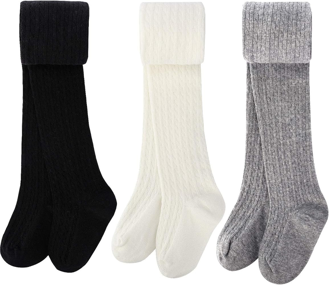 BOOPH Girls Tights Baby Toddler Cable Knit Cotton Footed Leggings Stocking Pants | Amazon (US)