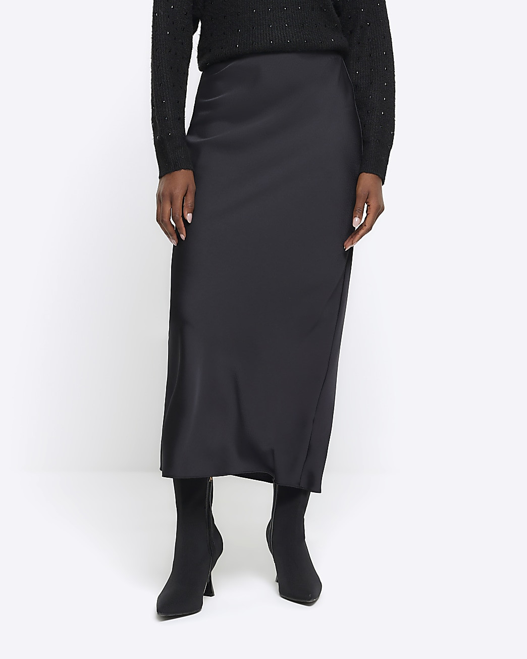 Black satin maxi skirt | River Island (UK & IE)