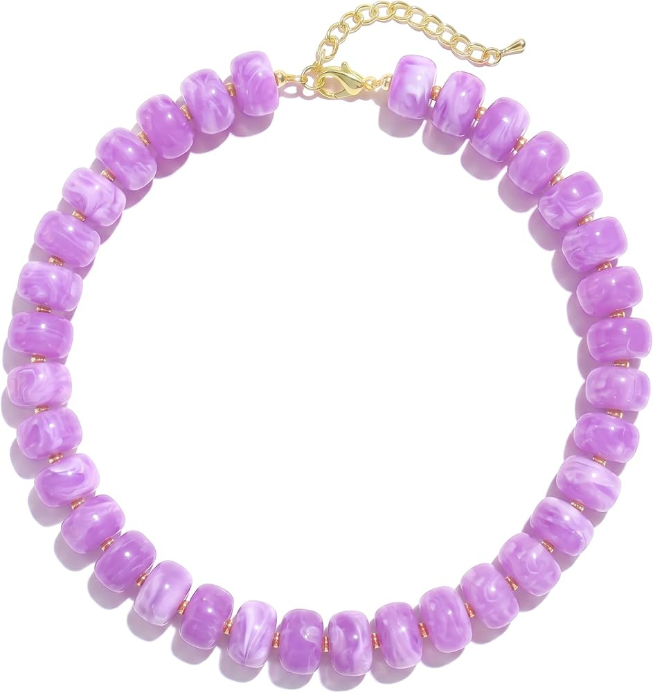 Badu Colorful Chunky Beaded Necklace for Women,Acrylic Bead Choker Statement Necklace Cute Trendy... | Amazon (US)