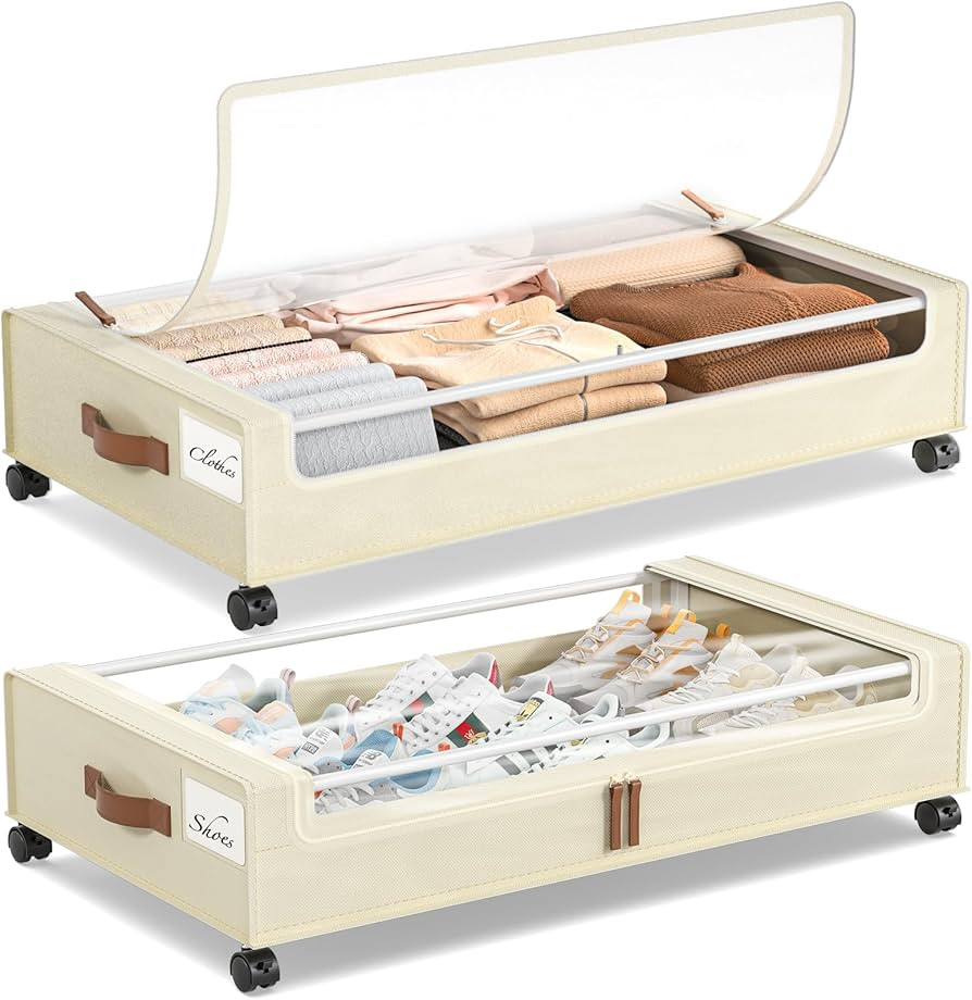 Yecaye Under Bed Storage with Wheels, 2 Pack Under Bed Storage Containers, Under Bed Shoe Storage... | Amazon (US)