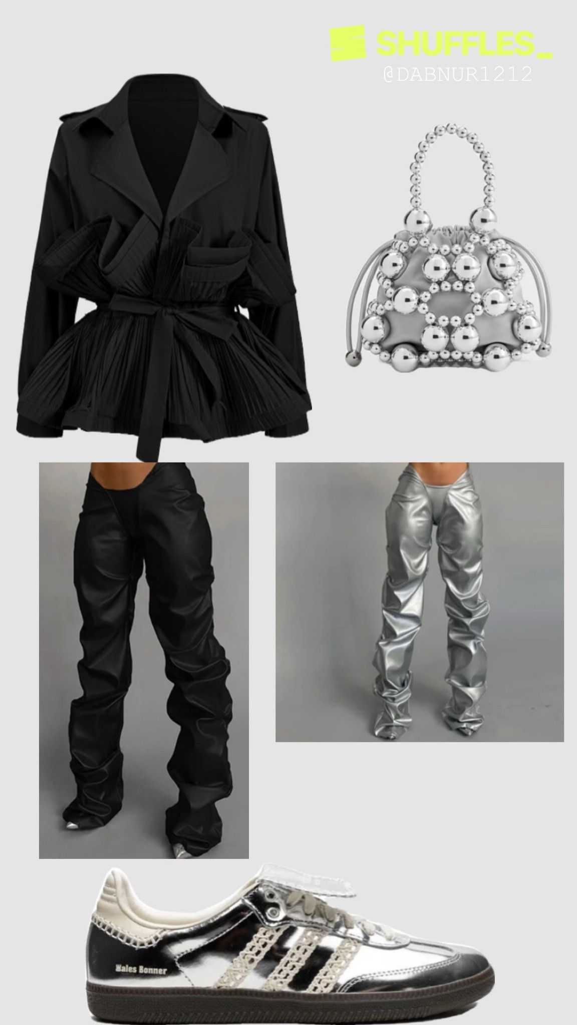Jacket: From micas, pleated ruffle tie-up jacket.
Pants: soodress.com, Solid Faux PU Leather Shiny Women Pants
Sneakers: Samba Pony Wales Bonner Silver


Find all links to items on my instagram in my bio. @itaintsoblackandwhite_

#LTKItBag #LTKSeasonal #LTKStyleTip