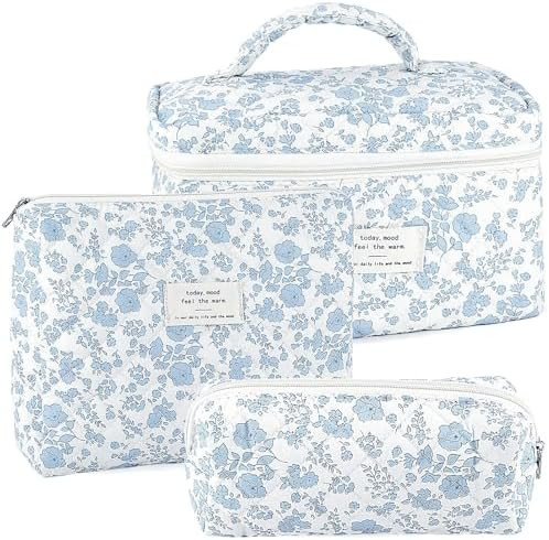URSKYTOUS 3Pcs Makeup Bag Quilted Cosmetic Bag Set Bow Travel Large Makeup Pouch for Women Cute P... | Amazon (US)