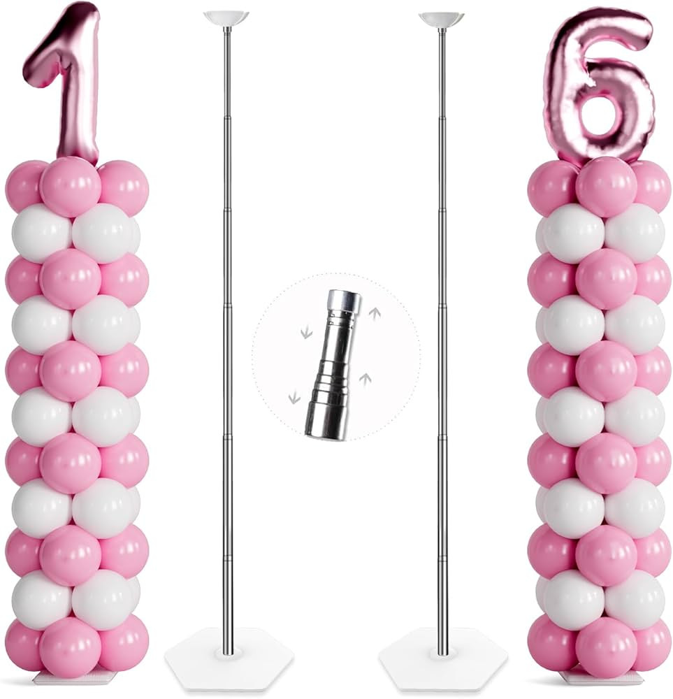 TEKXYZ Telescoping Balloon Stand Set of 2, 1.5ft to 7ft Free Adjustable Metal Balloon Column Stan... | Amazon (US)