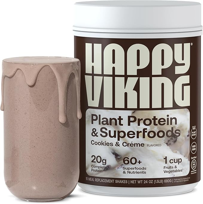 Happy Viking Cookies and Cream Plant Protein Powder, Created by Venus Williams, 20G Protein, Low ... | Amazon (US)