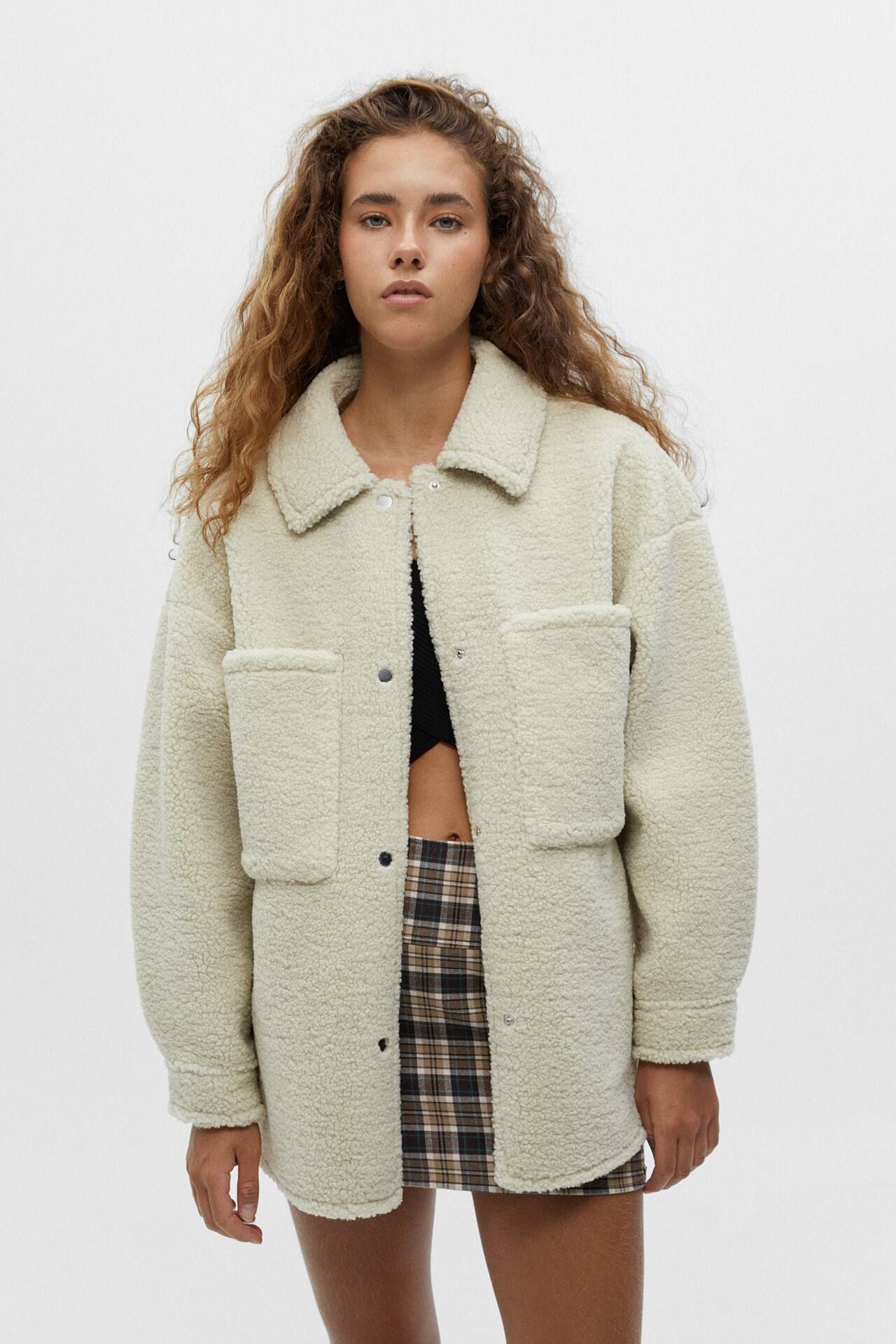 Faux shearling overshirt with patch pockets | PULL and BEAR UK