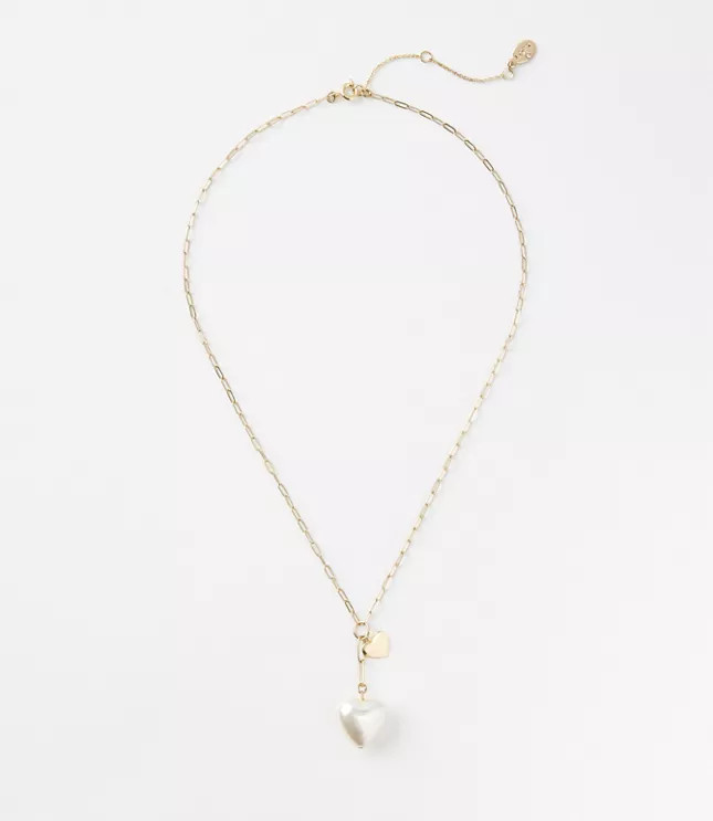 Pearlized Heart Charm Y Necklace | LOFT | LOFT