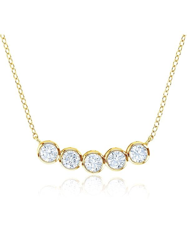 DECADENCE 14K Gold Plated 925 Sterling Silver Cubic Zirconia Bezel Set Bar Necklaces For Women | ... | Amazon (US)