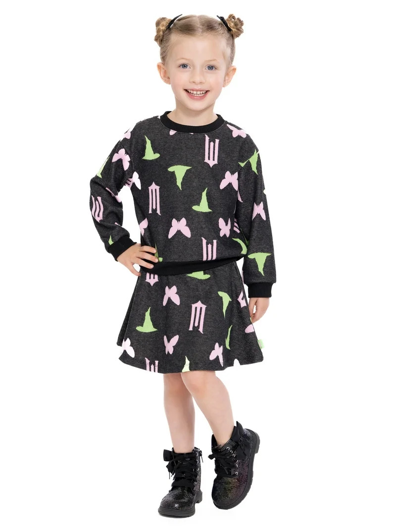 Wicked Toddler Girls Intarsia Graphic Sweater and Skirt Set, 2-Piece, Sizes 2T-5T - Walmart.com | Walmart (US)