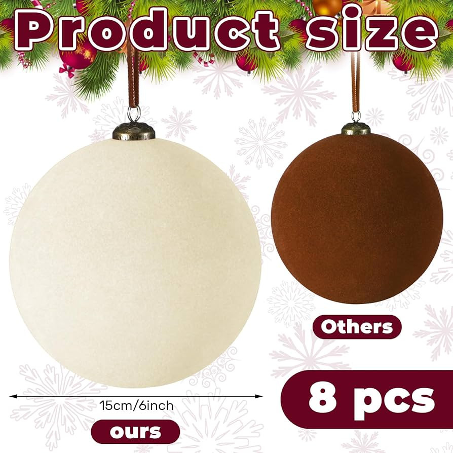 8 Pcs Large Velvet Christmas Balls 6 Inch Christmas Tree Decorations Xmas Ornaments Balls for Fam... | Amazon (US)