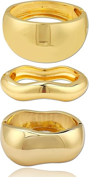YBMYCM Chunky Bangle Bracelets for Women, 14k Gold Plated Cuff Stackable Bangles Set, Trendy Wide... | Amazon (US)