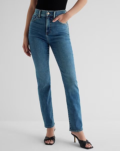 Super High Waisted Medium Wash 90s Slim Jeans | Express