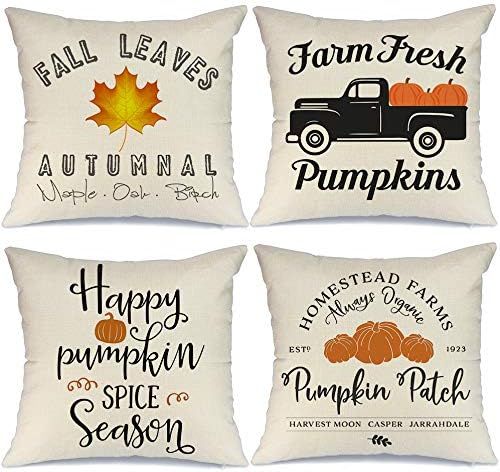 AENEY Fall Decor Pillow Covers 18x18 inch Set of 4 Fall Decorations Truck Pumpkin Patch Leaves Th... | Amazon (US)