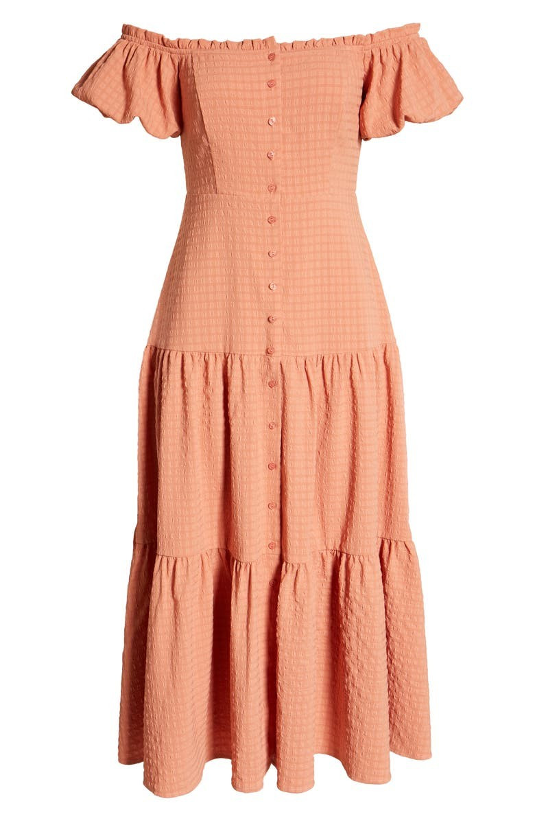 Off the Shoulder Tiered Midi Dress | Nordstrom