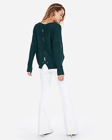 Cable Knit Split Back Pullover Sweater | Express