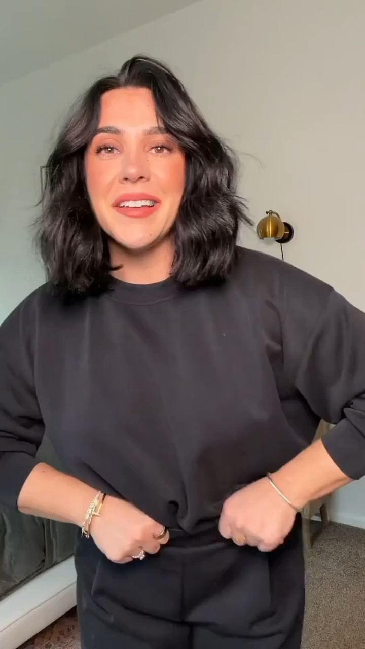 Oh my gosh this set! Pants back in stock & material is Identical to a higher end brand for a fraction of the price. So comfy, almost like a buttery suede material? Not sweats and can definitely be elevated or worn as lounge. Love! 

I did size L in both! 

#LTKSeasonal #LTKMidsize #LTKootd