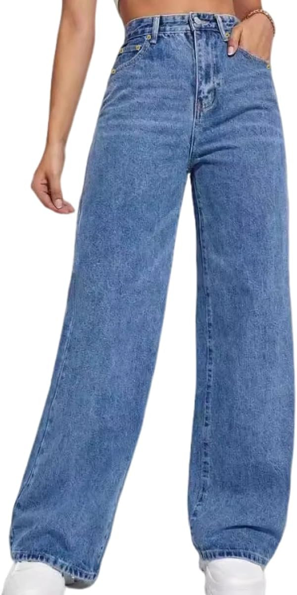 Straight Leg Jeans for Women,High Waisted Wide Leg Loose Microelastic Boyfried Denim Pants | Amazon (US)