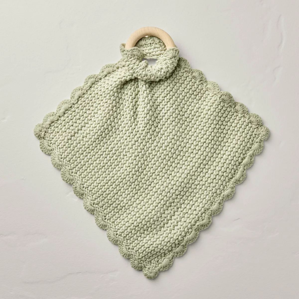 Soft Knit Baby Security Blanket with Wood Ring Sage Green - Hearth & Hand™ with Magnolia | Target