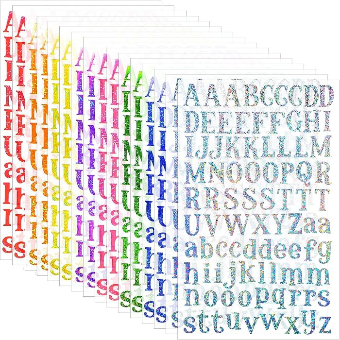 2160 Pieces 24 Sheets Holographic Laser Letter Stickers, Multiple Colors | Amazon (US)