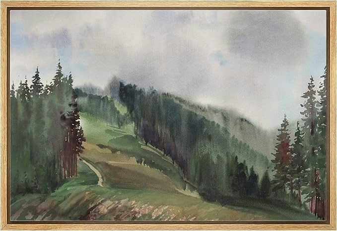 wall26 Framed Canvas Print Wall Art Watercolor Pine Tree Mountain Range Nature Wilderness Illustr... | Amazon (US)