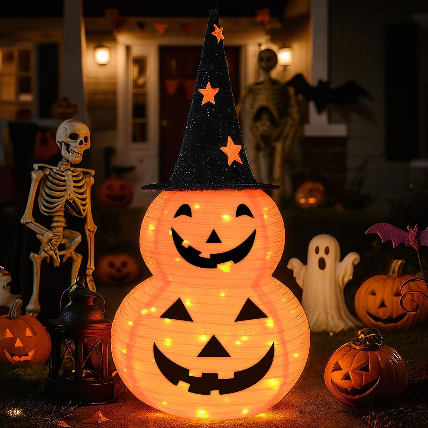 3FT Pumpkin Halloween Decorations Outdoor, 8 Modes Battery Operated Pumpkin Decorations, Collapsible Jack-o-Lantern Halloween Lights for Home, Party, Yard, Porch Thanksgiving Fall Decorations | Amazon (US)