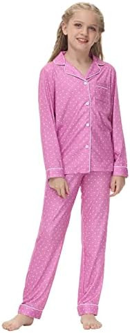 Veseacky Unisex Girls Boys Pajamas Long Sleeve Sleepwear Button-Down 2 Pcs Pjs Set for 5-14 Years | Amazon (US)