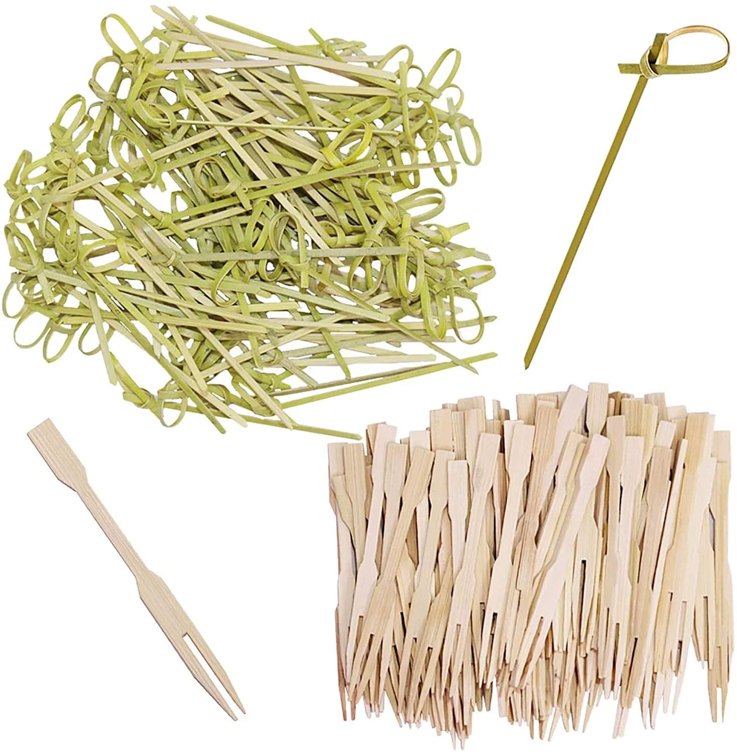 200 Pack, Bamboo Forks and Knot Skewers, DaKuan Mini Food Picks Twisted Ends Bamboo Picks for Par... | Walmart (US)